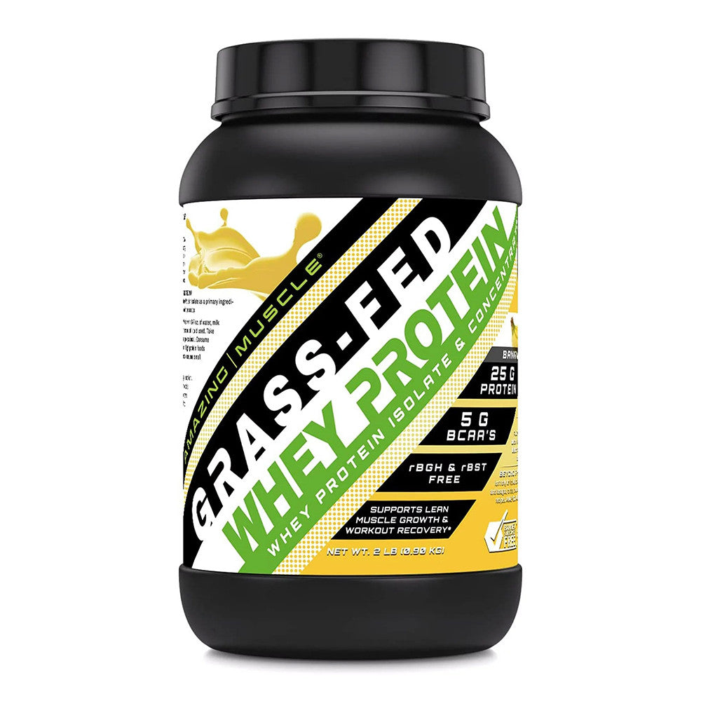 Amazing Muscle Grass FED Whey Protein Powder for Muscle Growth, Banana, 2 Lb